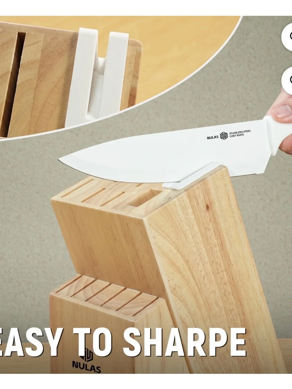 Nulas 12-Piece White Ceramic Knife Set with Wood Block